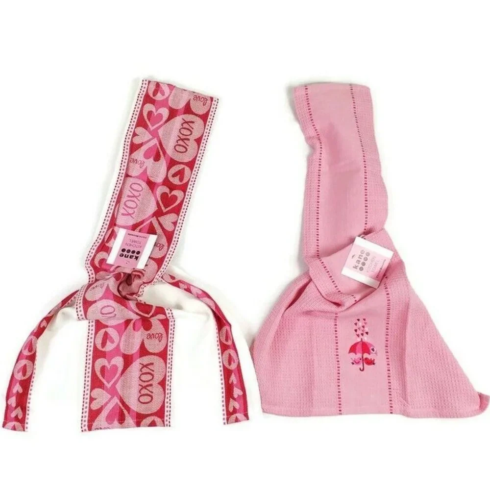 Kane Home Pink White Valentine Theme Kitchen Towel Set Two-Piece NWT